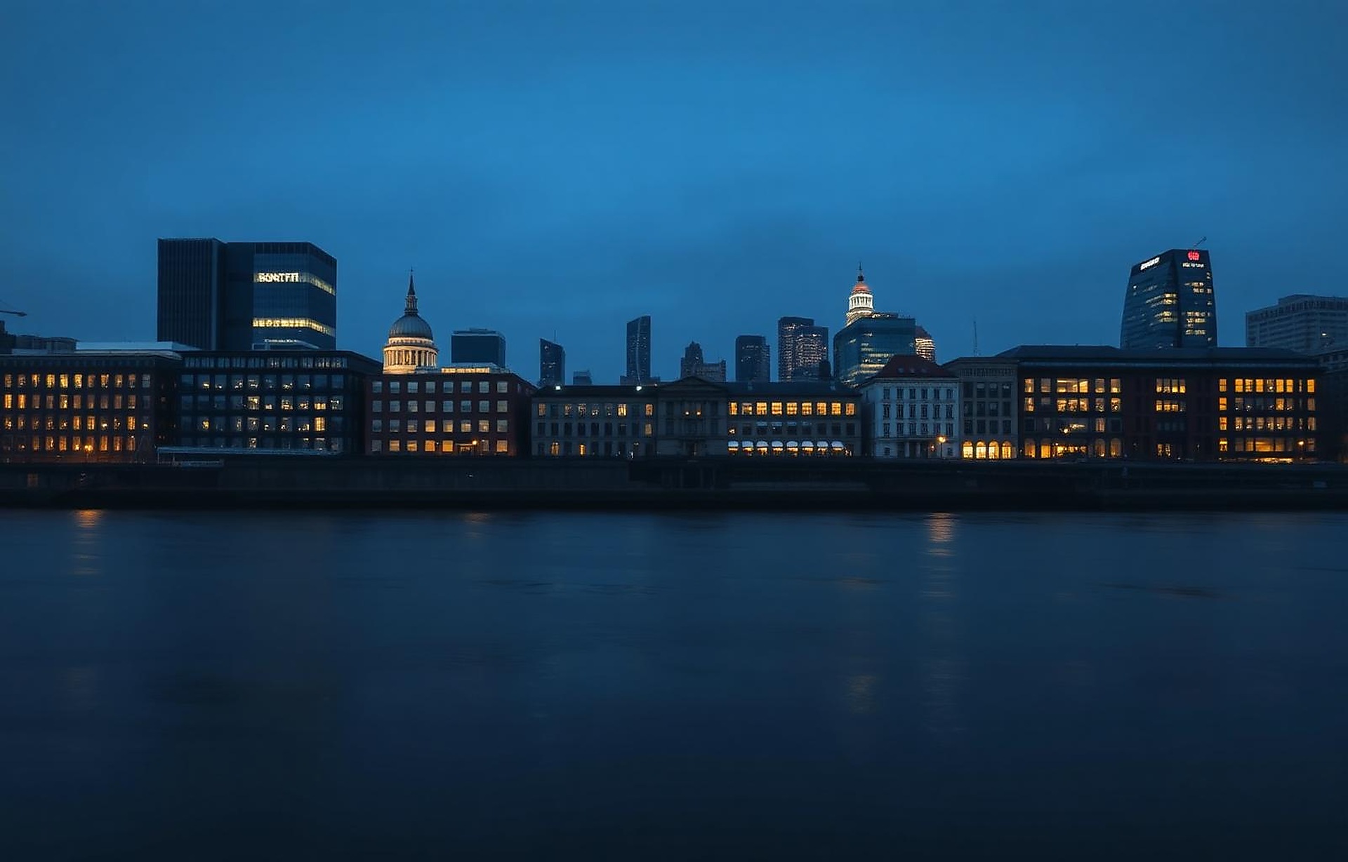 London skyline at blue hour over the Thames